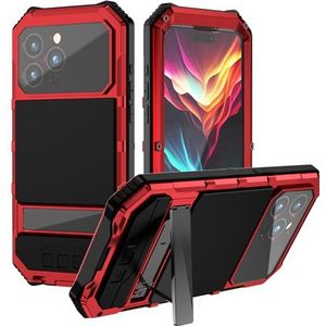 HAMEXLN Hoesje voor iPhone 16 Pro Max/16 Pro/16 Plus/16, siliconen bescherming met vouwstandaard Telefoonhoesje anti-kras Anti-val metalen hoes, rood, 16 Plus