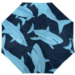 Haai Oceaan Zee Leven Vis Paraplu Winddicht Sterke Reizen 3 Vouw Paraplu Voor Mannen Vrouwen Handleiding