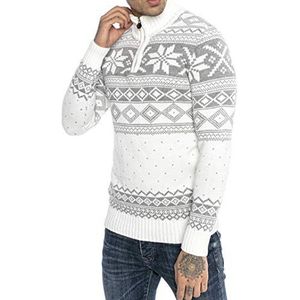 Red Bridge gebreide trui voor heren, Noorse trui met opstaande kraag, wit, L