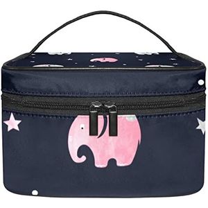 Make-up Organizer Bag, Reizen Make-up Tas Organizer Case Draagbare Cosmetische Tas voor Vrouwen en Meisjes Toiletartikelen Roze Grijs Olifanten Mooie Navy, Meerkleurig, 22.5x15x13.8cm/8.9x5.9x5.4in