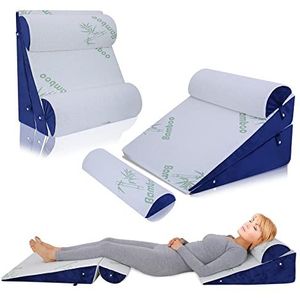 WDBBYL 4 STKS Verstelbare Bed Wedge Kussen Slaapsteun Set 100% Memory Foam voor Post Suregery Herstel, Rug Nek Pijn Verlichting, Zure Reflux en GERD, Zitten Lezen Licht Groen Cover