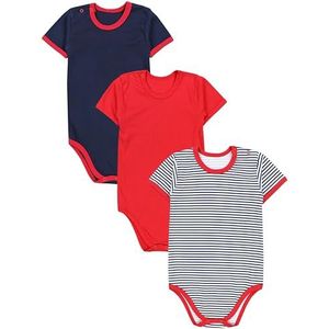 TupTam Kinderen Uniseks Rompertjes met Korte Mouwen 3-Pack, Strepen donkerblauw rood, 104