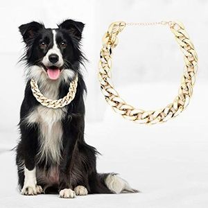 Honden choker, gouden halsband, modieuze choke ketting plastic Franse bulldog puppy kat voor hond huisdier(Golden)