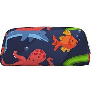 Oceaan dieren haai dolfijn octopus make-up tas lederen etui reizen toilettas cosmetische tas dagelijkse opbergtas voor vrouwen, Zilver, Eén maat, Tas Organizer