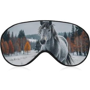 Grijs paard in de winter landschap besneeuwde wildernis slaapmasker, lichtblokkerend oogmasker, comfortabel en zacht, oogbedekking met elastiek, geschikt voor mannen en vrouwen, geschikt voor reizen/S