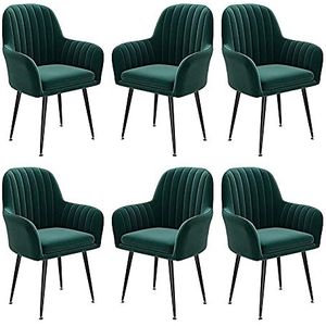 GEIRONV Eetkamerstoelen Set van 6, 47 × 44 × 80cm Appartement flanel fauteuil woonkamer slaapkamer balkon receptie stoelen Eetstoelen (Color : Green, Size : Black feet)