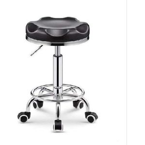 JAVPTAV Kruk met wielen, ergonomische zadelkruk met zitting van bruin PU-kunstleer, verstelbare hoogte van 43-58 cm, draagkracht 160 kg, posing-kruk met rugleuning voor de massagesalon, stijl #3