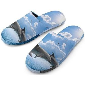 Zee dolfijnen en walvissen dames katoenen pantoffels indoor huis slippers wasbare pantoffels voor vrouwen