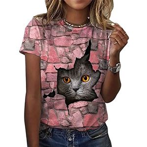 Vrouwen Leuke Kat Grafische T Shirt Grappige Vintage Korte Mouw Ronde Hals Dier T-shirt, # 1, M