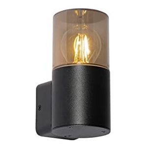 QAZQA - Moderne buiten wandlamp zwart met smoke kap IP44 - Odense | Buitenverlichting - Aluminium Rond - E27 Geschikt voor LED - Max. 1 x 15 Watt