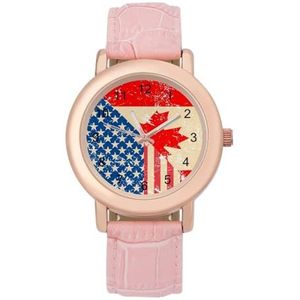 Amerikaanse En Canada Retro Vlag Horloges Voor Vrouwen Mode Sport Horloge Vrouwen Lederen Horloge