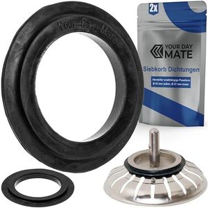 Zeef mand lipafdichting, 2 stuks, Ø 43 x 27 mm, universele rubberen afdichting in zwart, vervangende afdichtring set gootsteen keuken afvoer, gootsteen afdichtring afvoer zeef