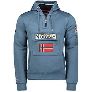 Geographical Norway Gymclass Heren - Hoodie voor Mannen Kangaroo Pocket Zip UK - Sweatshirt Logo Pullover Hoody Warm Lange Mouw - Truien Heren Lente Zomer Herfst Winter, Benzine blauw, XL