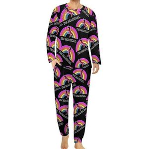 Magical Unicorn Rainbow Herenpyjama, loungewear met lange mouwen, top en onderkant, 2-delige nachtkleding