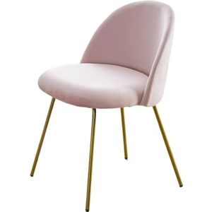 Eetkamerstoelen, fluwelen eetkamerstoelen, moderne fauteuil met middenrug, gestoffeerde armloze stoelen met gouden metalen poten for woonkamer keuken eetkamer(Pink)