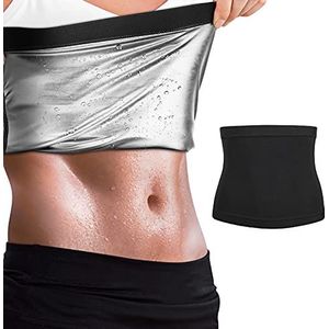 MoKo Zweetriem, verstelbare afslankende buikriem, sportriem, rugondersteuning voor dames en heren, voor fitness, sauna, afslanken, fitness, joggen, yoga, maat S/M, zwart + zilver