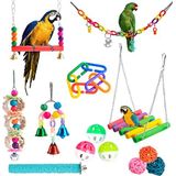 MINISOISO Speelgoed voor papegaaien, 13 stuks, speelgoed voor papegaaien voor vogels, kauwspeelgoed, kleurrijke schommels, ladders, baarzen, klokken voor Birdie papegaai, vinken, parkieten