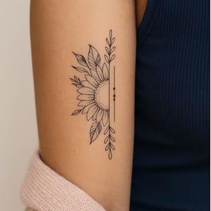 Zonnebloem tattoo – Temporalis® | Tijdelijke tatoeages voor vrouwen & mannen – Nep tattoo vegan & waterbestendig – EU-cosmetica – Blijft 1-2 weken [ Tatoeage Zonsopgang met Zonnebloem ]