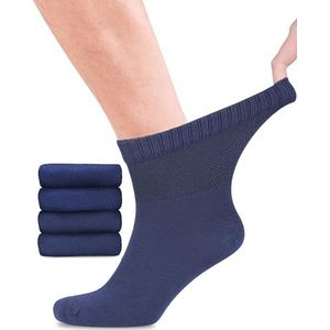 Diabetici, Bamboesokken met Lycra, voor Mannen: Zonder naad aan de aanzet van de teennagels, Enkelhoog; hoog draagcomfort; geschikt voor business en vrije tijd; geschikt voor Senioren, 4 paar (Marineblauw, 43-46)