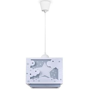 Paco Home Kinderkamer Plafondlamp Hanglamp Lampenkap Stof Regenboog Ster Leeuw Dino Maan E27 Met Textielkabel, Soort lamp:Hanglamp - Type 4, Kleur:Blauw
