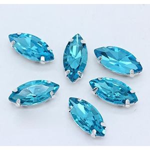 24 kleuren marquise vorm naaien op strass met zilveren klauw knop paard oog juwelen 4-gaten voor het naaien van kleding-blauw meer,6x12mm 20st
