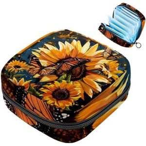 MUOOUM Zonnebloem Vlinders Schilderen Maandverband Opbergtas Draagbare Menstruatie Tas Voor Vrouwen Tiener Meisjes Menstruatie Cup Pouch Nursing Pad Houder