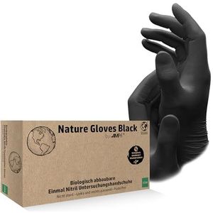 AMPri Med-Comfort, biologisch afbreekbare nitrilhandschoenen, zwart, 100 stuks/doos, maat M, poedervrij, Nature Gloves by Med-Comfort: Nitril wegwerphandschoenen verkrijgbaar in de maten XS, S, M, L,