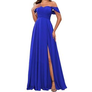 HPPEE Off-shoulder chiffon bruidsmeisjesjurken met split voor vrouwen mouwloze strapless avond formele jurk, koningsblauw, 32