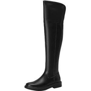 CHICMARK Dames casual dijbeenhoge laarzen van rundleer / overknee-laarzen met ronde neus en dikke hakken - 2 soorten schachtomtrekken, Zwarte slanke schacht, 38 EU