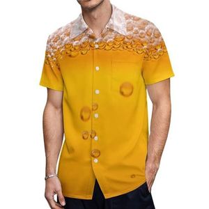 Beer Bubble Heren Shirts met korte mouwen, casual tops met knopen, Hawaïaanse strandT-shirts, XS