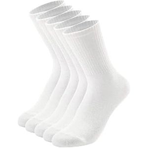 YIJIANUO 5 paar mannen crew sokken zwart en wit middelste buis streetwear zachte ademende katoenen casual sokken, 5 paar wit, EU 39-45