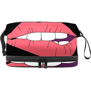 Grote capaciteit reizen cosmetische tas,Make-up tas,Waterdichte make-up tas organizer, rode lippen zwart, Meerkleurig, 27x15x14 cm/10.6x5.9x5.5 in