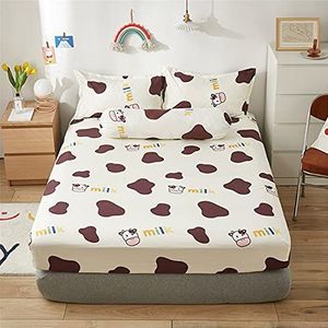 Oduo Hoeslakens Deep Fit, Cartoon Print Hoeslaken Microvezel Elastische Beddengoed met Diepe Zak 25 cm voor Eenpersoonsdubbel Kingsize Bed - Gemakkelijk Onderhoud & Duurzaam (120x200x25cm, Cartoon Koe)