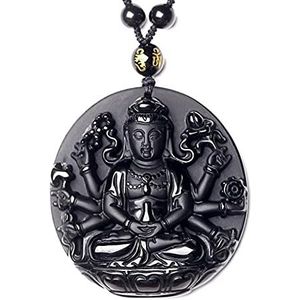 Kettingen voor vrouwen alisman, kettinghanger, heren- en damesketting obsidiaanhanger duizend-hand Guanyin Boeddhabeeld religieuze sieraden kettinghanger(Imitation Rhodium Plated)