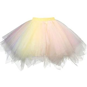 Tutu tule rok dames meisjes petticoat onderrok rok jaren 50 vintage ballet blaas dansrok dansjurk baljurk kort retro tule rok, #22-geel, Eén Maat