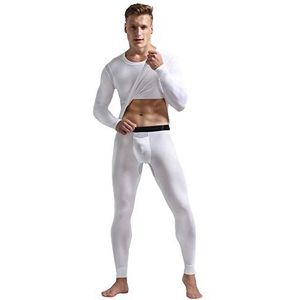 Ouruikia Thermische ondergoedset voor heren, basislaagset, tops en bodems, thermisch, lange onderbroek, basislaagset, Wit, S