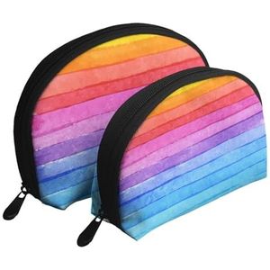 Make-uptas, cosmetische reistas 2 stuks draagbare clutch zakje set zakje organizer kleurrijk regenboog hout, zoals afgebeeld, Eén maat
