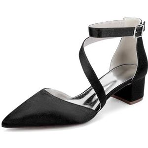 Recuriey Sandalen met spitse neus voor dames, pumps met dikke hak en gesloten neus, elegante damesschoenen voor bruiloftsfeesten van 4.5 cm,zwart,35 EU