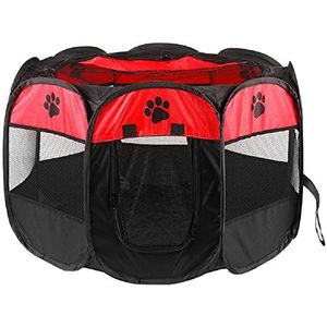 TOYOCC Draagbare dierenbox, puppy hond kat box met 8-panel kennel, binnen/buiten huisdier tent hek voor huisdier kennel kooi, konijn cavia box en hamsterkooi (S 73 x 73 x 43 cm, rood)