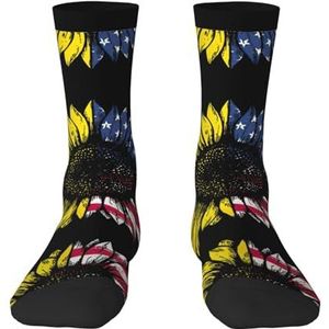 Zonnebloem Amerikaanse vlag volwassen grappige 3d sokken crew sokken nieuwigheid sokken gag geschenken, zachte gezellige sokken., 2 Zwart-1, Eén Maat