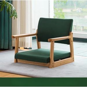 FZDZ Japanse massief houten tatami-stoel zonder poten met armleuningen rugleuning vloerstoel comfortabel kussen lage kruk geschikt voor raam, kantoor, thuis (C)