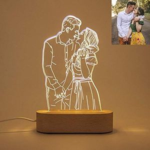 Gepersonaliseerd 3D-nachtlampje, nachtlampje met foto en tekst, 3D-nachtlampje, 3 kleuren, foto, cadeau met je eigen foto en tekst, Valentijnsdag (paar)