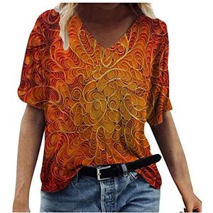 T-shirts dames blouses tops sweatshirt capuchonpullover lange mouwen shirts lente zomer beste vrienden pullover hoodies voor vrouwen met motief mode casual plus size scenic bloemen print ronde hals T-shirt, Oranje3, M