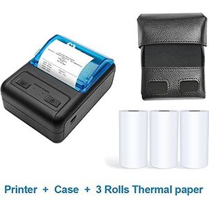 Etiketprinters Draagbare printerlabel Mini Thermische Multifunctionele Bluetooth Machine Home Office Ondersteuning Meerdere systemen (Color : Add Case Three Rolls)
