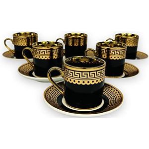 Luxe gouden espressokopjes 12-delig voor 6 personen kopjes + schoteltjes 60 ml meander stijl met geschenkverpakking