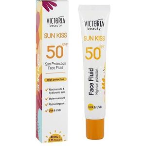 Victoria Beauty SPF 50 Zonnevloeistof voor het gezicht met hyaluronzuur, waterbestendig, Sun Protection Face Fluid SPF 50, UVA en UVB, zonbescherming met hoge breedspectrumbescherming, 40 ml