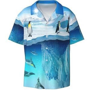 TyEdee Pinguïns print heren korte mouwen overhemd met zak casual button down shirts business shirt, Zwart, XXL