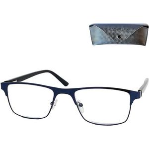 Lichtgewicht Metaal Leesbril Rechthoekig, inclusief GRATIS Brillenkoker, Montuur (Donkerblauw ziet eruit als zwart), Leeshulp Mannen en Vrouwen +2.0 Dioptrie