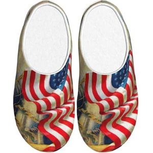 Amerikaanse VS Vlag Eagle Art Print Winter Warme Slippers Indoor Anti-slip Pluche Slippers Ontspannen Thuis Voor Vrouwen Mannen, Zwart, 37.5 EU