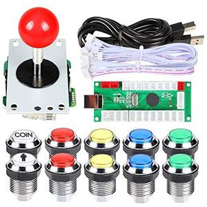 EG STARTS Arcade DIY Kit USB Encoder Naar PC Joystick + 8 Manieren 5 Pin Stick + Verchroomde LED Verlichte Drukknop 1 Speler & Coin Knoppen Voor Arcade Mame Raspberry Pi 2 3 3B
